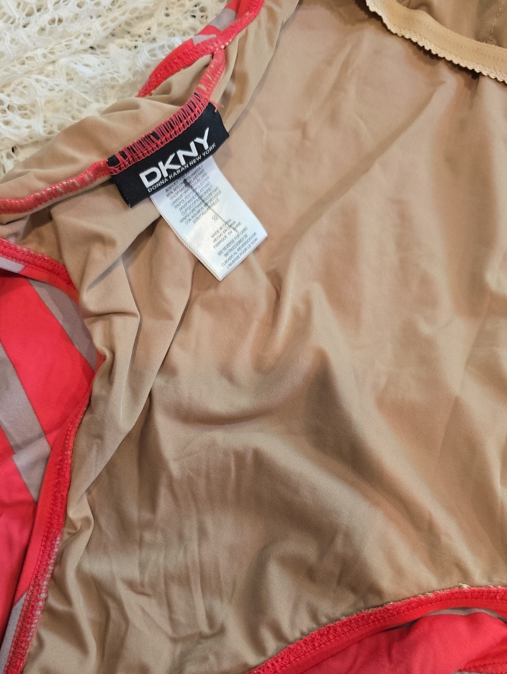 DKNY Hot Pink & Light Gray Striped One-Piece - Picture 8 of 8